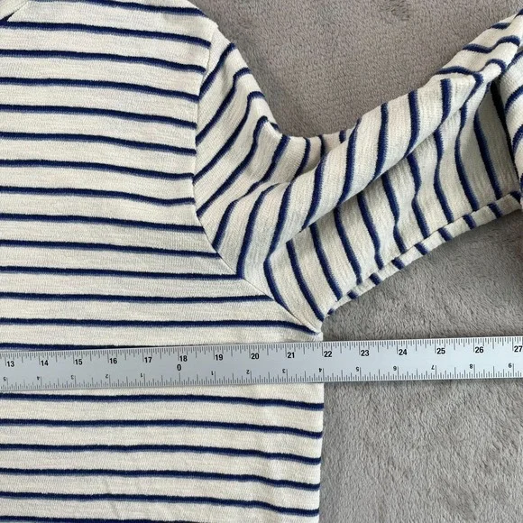 Marine Layer Pullover Hoodie in Natural Navy Stripes Men M/L Terry Cloth NWOT